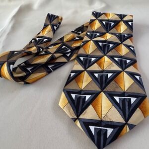 Grateful Dead Anthology Second Set Silk Tie Gold Grey Geometric Triangle Pattern